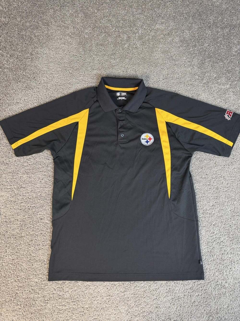 Pittsburgh Steelers Shirt Mens L Black NFL Football Team Apparel Polo Polyester